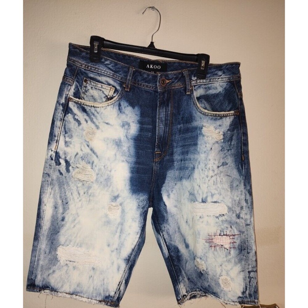 Men's Akoo Denim Acid Wash Jean Shorts Size 34